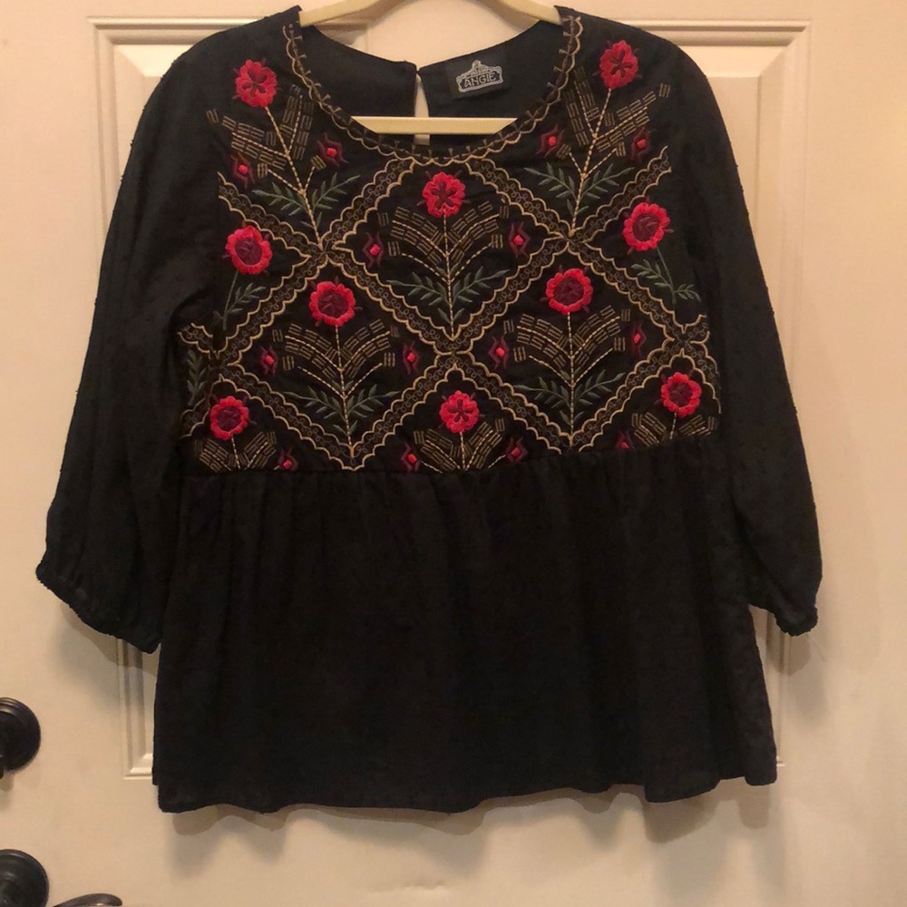 Angie Floral Embroidered Swissdot Blouse